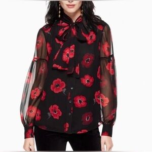 Rare and stunning Kate Spade silk poppy blouse EUC
